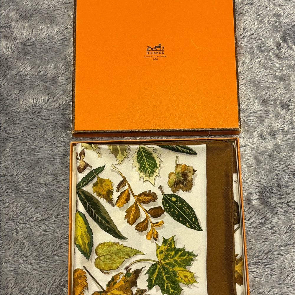 Hermes Autumn Leaf Scarf in Green and Brown